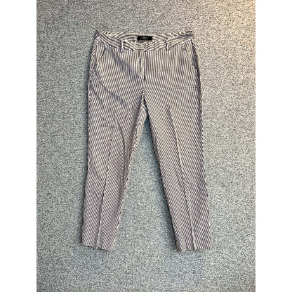 Weekend By Max Mara Pants Women 10 Mid Rise Cropped Striped Black White